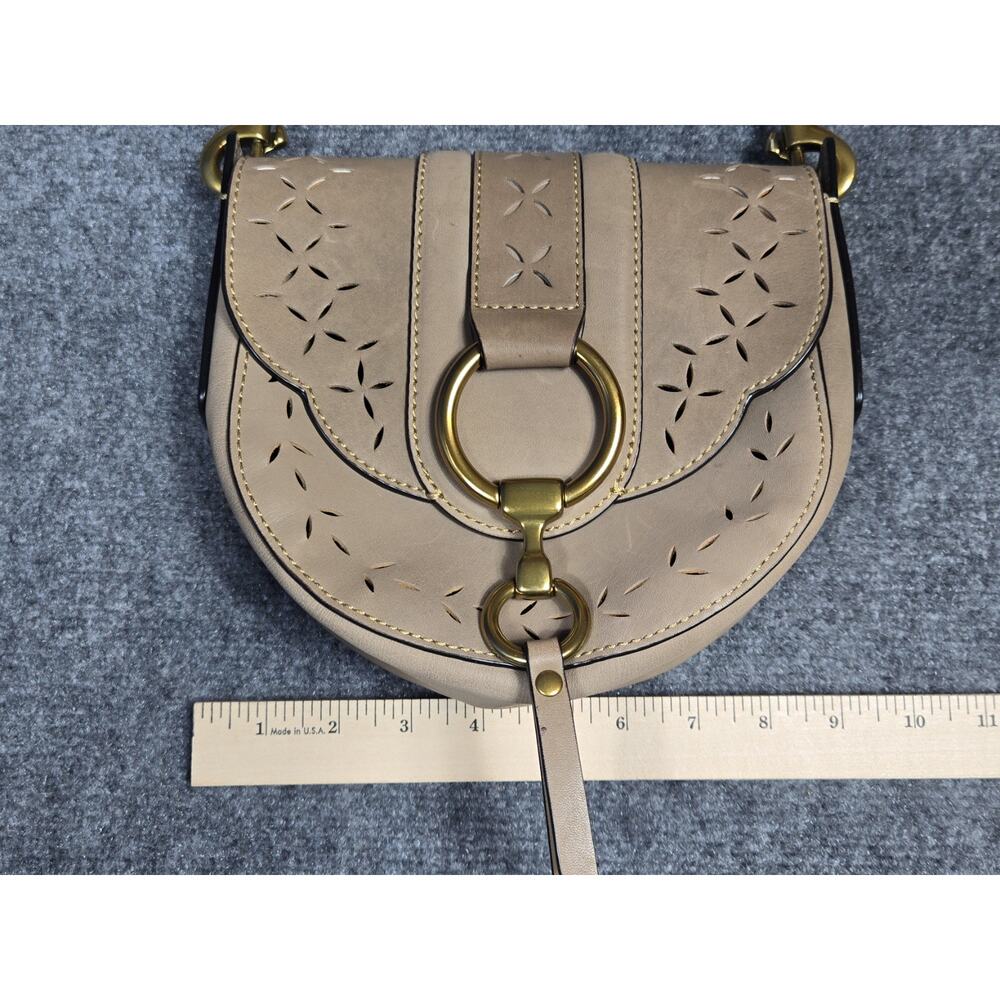 FRYE ILANA Harness Perforated Leather Bag Khaki Saddle Crossbody Bag Purse - Picture 9 of 12